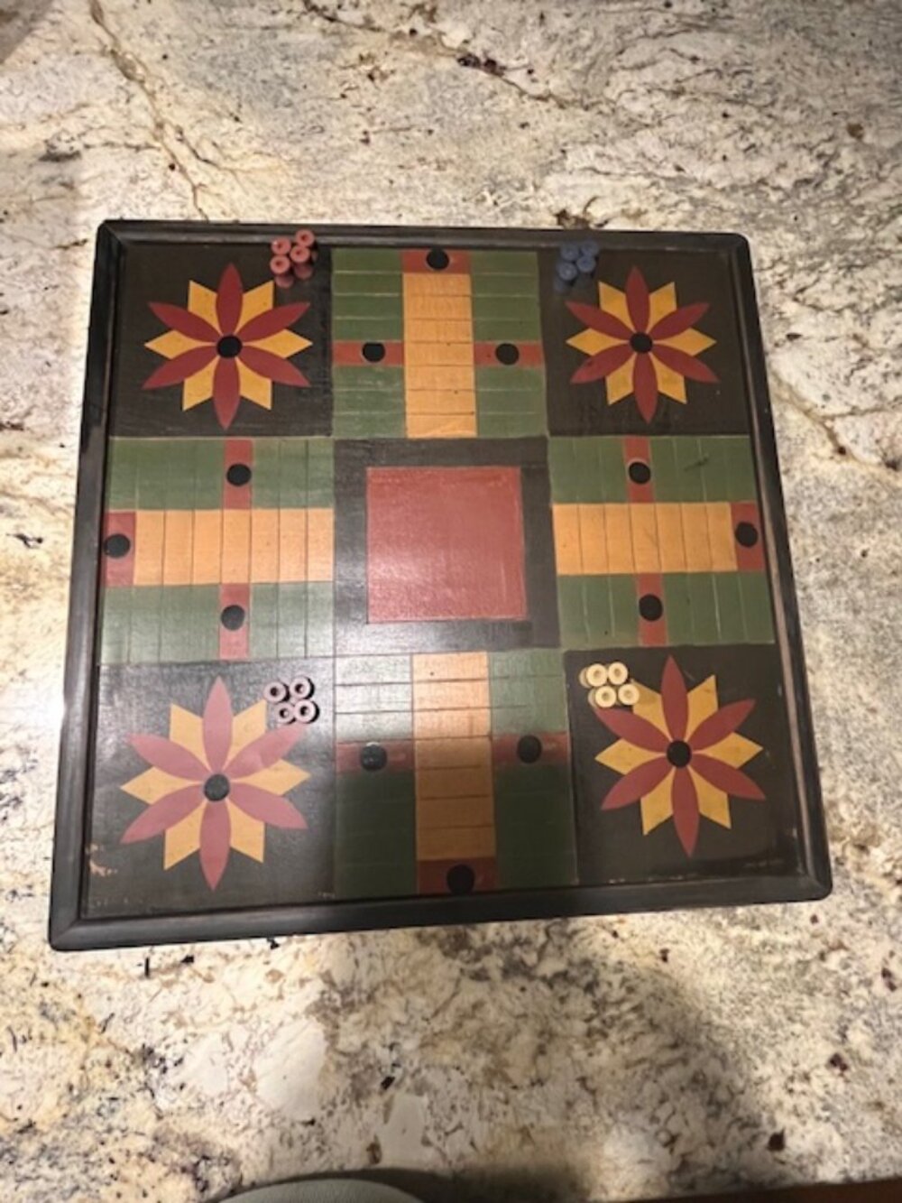 Parcheese Board Game - Handmade - with Board Pieces